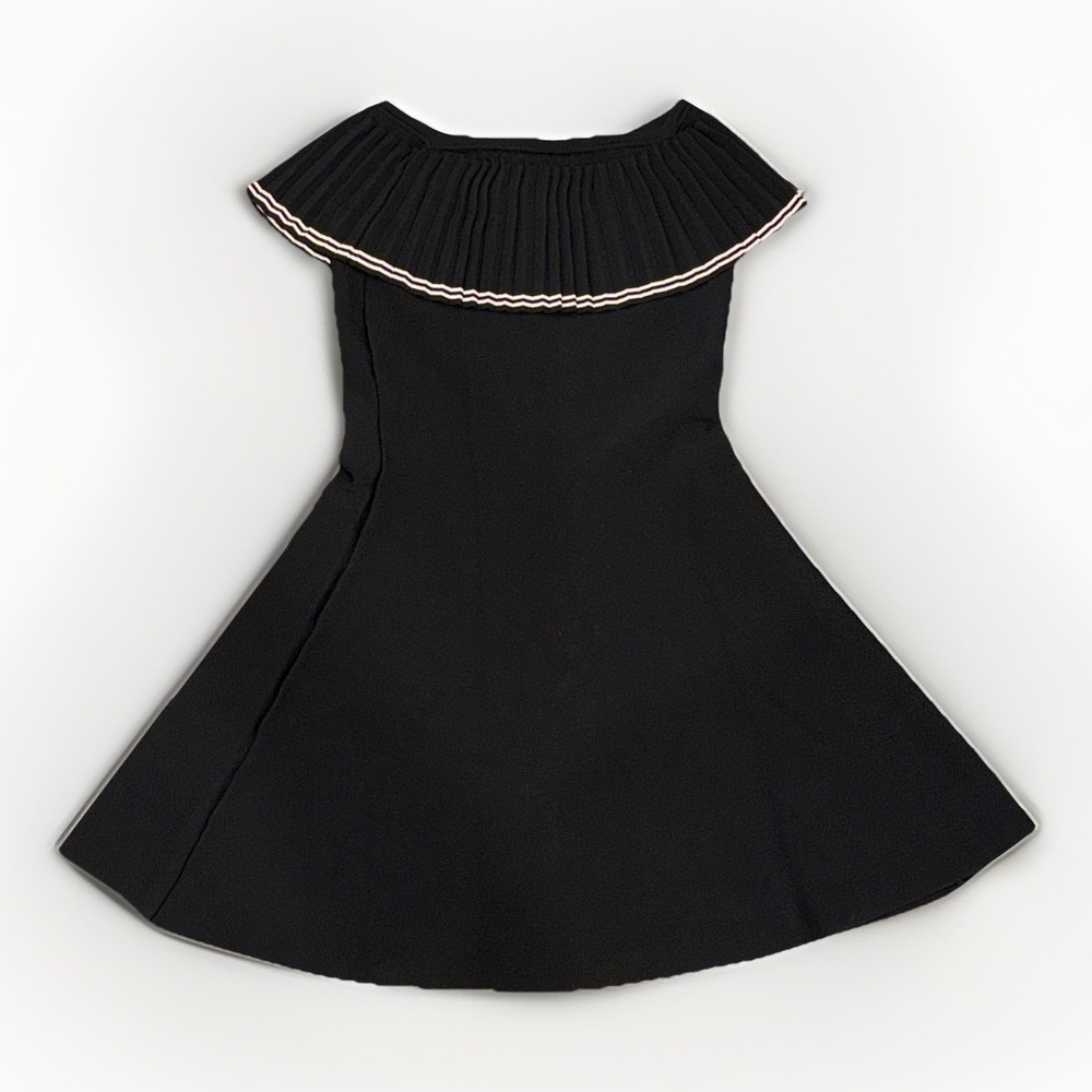 Few Moda Black Off The Shoulder Fit And Flare Dress Size Large Pleated Ruffle